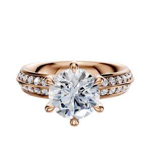 14K Rose Gold 6 Prong Hidden Halo Classic Knife Edge 1-Row-Pave 2.5mm Engagement Ring