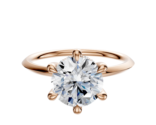 14K Rose Gold 6 Prong Hidden Halo Classic Knife Edge 1.5mm Engagement Ring