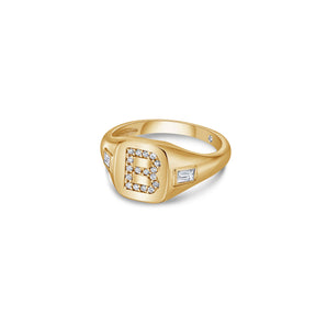 Cube Signet Ring with Round and Baguette Lab Diamonds