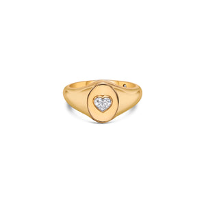 Love Signet Ring with Heart Lab Diamond