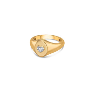Love Signet Ring with Heart Lab Diamond