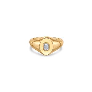Geo Signet Ring with Emerald Cut Lab Diamond