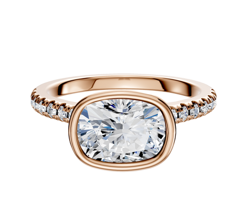 14K Rose Gold Bezel Full Bezel East/West Cathedral Dome 1-Row-Pave 2.5mm Engagement Ring