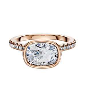 14K Rose Gold Bezel Full Bezel East/West Cathedral Dome 1-Row-Pave 2.5mm Engagement Ring