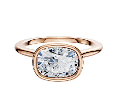 14K Rose Gold Bezel Full Bezel East/West Cathedral Dome 1.5mm Engagement Ring