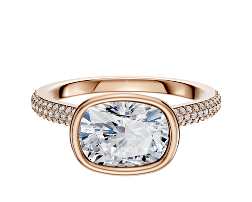 14K Rose Gold Bezel Full Bezel East/West Cathedral Dome 3-Row-Pave 2.0mm Engagement Ring
