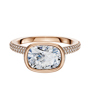 14K Rose Gold Bezel Full Bezel East/West Cathedral Dome 3-Row-Pave 2.0mm Engagement Ring