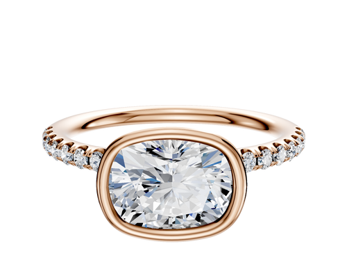 14K Rose Gold Bezel Full Bezel East/West Classic Dome 1-Row-Pave 2.5mm Engagement Ring