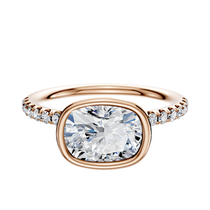 14K Rose Gold Bezel Full Bezel East/West Classic Dome 1-Row-Pave 2.5mm Engagement Ring