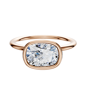 14K Rose Gold Bezel Full Bezel East/West Classic Dome 1.5mm Engagement Ring