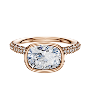 14K Rose Gold Bezel Full Bezel East/West Classic Dome 3-Row-Pave 2.0mm Engagement Ring