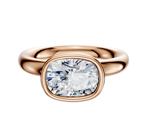 14K Rose Gold Bezel Full Bezel East/West Classic Dome 3.0mm Engagement Ring