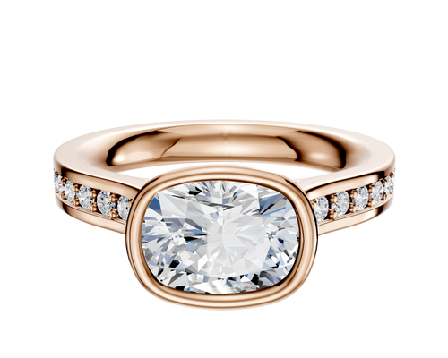 14K Rose Gold Bezel Full Bezel East/West Cathedral Flat 1-Row-Pave 2.5mm Engagement Ring