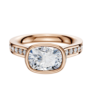 14K Rose Gold Bezel Full Bezel East/West Cathedral Flat 1-Row-Pave 2.5mm Engagement Ring
