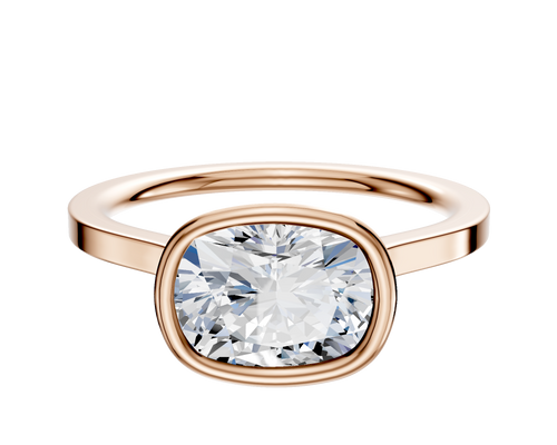 14K Rose Gold Bezel Full Bezel East/West Cathedral Flat 1.5mm Engagement Ring