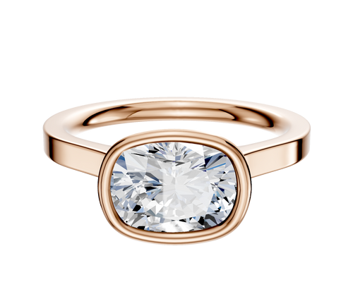 14K Rose Gold Bezel Full Bezel East/West Cathedral Flat 2.0mm Engagement Ring