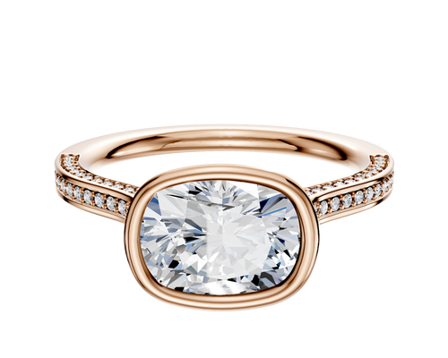 14K Rose Gold Bezel Full Bezel East/West Cathedral Flat 3-Row-Pave 2.0mm Engagement Ring