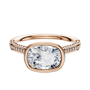 14K Rose Gold Bezel Full Bezel East/West Cathedral Flat 3-Row-Pave 2.0mm Engagement Ring