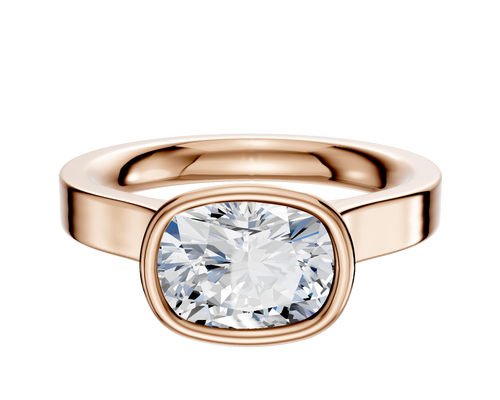 14K Rose Gold Bezel Full Bezel East/West Cathedral Flat 3.0mm Engagement Ring