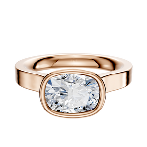 14K Rose Gold Bezel Full Bezel East/West Cathedral Flat 3.0mm Engagement Ring