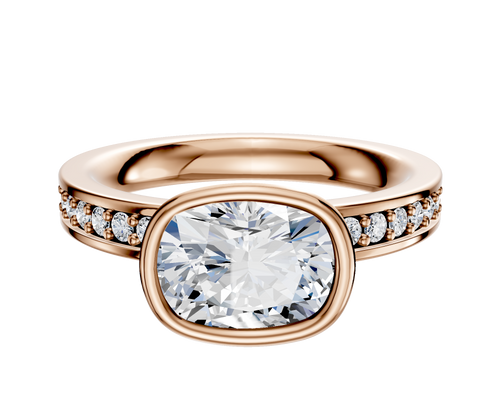 14K Rose Gold Bezel Full Bezel East/West Classic Flat 1-Row-Pave 2.5mm Engagement Ring