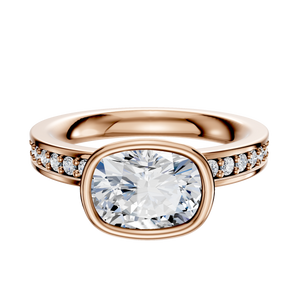 14K Rose Gold Bezel Full Bezel East/West Classic Flat 1-Row-Pave 2.5mm Engagement Ring