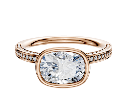 14K Rose Gold Bezel Full Bezel East/West Classic Flat 3-Row-Pave 2.0mm Engagement Ring