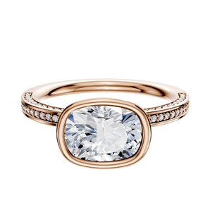 14K Rose Gold Bezel Full Bezel East/West Classic Flat 3-Row-Pave 2.0mm Engagement Ring