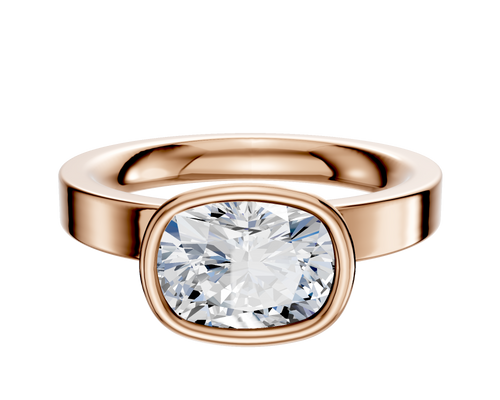 14K Rose Gold Bezel Full Bezel East/West Classic Flat 3.0mm Engagement Ring