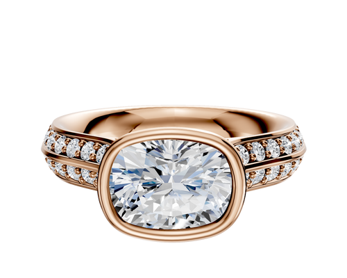 14K Rose Gold Bezel Full Bezel East/West Cathedral Knife Edge 1-Row-Pave 2.5mm Engagement Ring