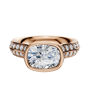 14K Rose Gold Bezel Full Bezel East/West Cathedral Knife Edge 1-Row-Pave 2.5mm Engagement Ring