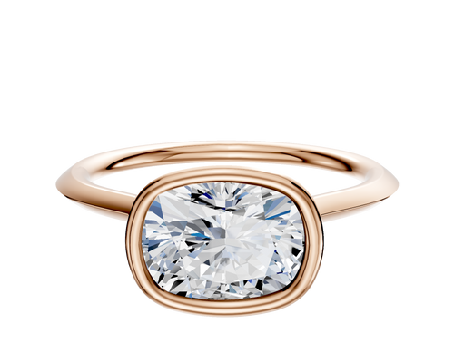 14K Rose Gold Bezel Full Bezel East/West Cathedral Knife Edge 1.5mm Engagement Ring