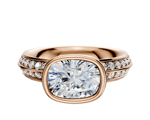 14K Rose Gold Bezel Full Bezel East/West Classic Knife Edge 1-Row-Pave 2.5mm Engagement Ring