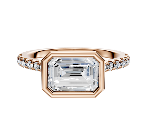 14K Rose Gold Bezel Full Bezel East/West Cathedral Dome 1-Row-Pave 2.5mm Engagement Ring