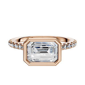 14K Rose Gold Bezel Full Bezel East/West Cathedral Dome 1-Row-Pave 2.5mm Engagement Ring