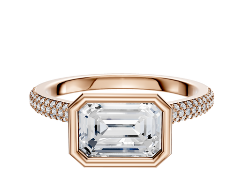 14K Rose Gold Bezel Full Bezel East/West Cathedral Dome 3-Row-Pave 2.0mm Engagement Ring