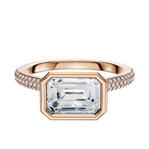 14K Rose Gold Bezel Full Bezel East/West Cathedral Dome 3-Row-Pave 2.0mm Engagement Ring