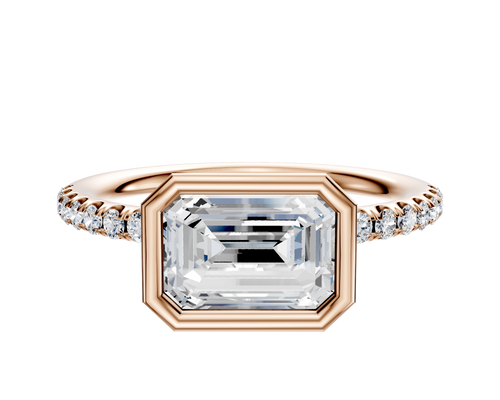 14K Rose Gold Bezel Full Bezel East/West Classic Dome 1-Row-Pave 2.5mm Engagement Ring
