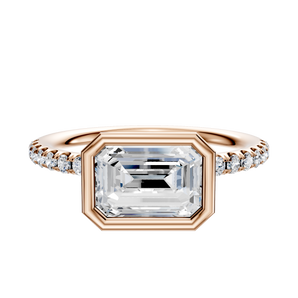 14K Rose Gold Bezel Full Bezel East/West Classic Dome 1-Row-Pave 2.5mm Engagement Ring