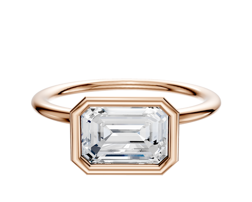 14K Rose Gold Bezel Full Bezel East/West Classic Dome 1.5mm Engagement Ring