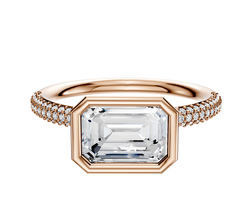 14K Rose Gold Bezel Full Bezel East/West Classic Dome 3-Row-Pave 2.0mm Engagement Ring