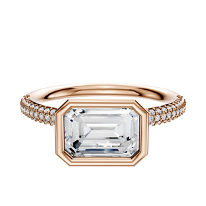 14K Rose Gold Bezel Full Bezel East/West Classic Dome 3-Row-Pave 2.0mm Engagement Ring