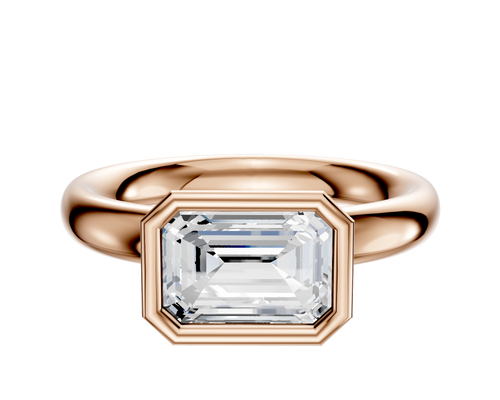 14K Rose Gold Bezel Full Bezel East/West Classic Dome 3.0mm Engagement Ring