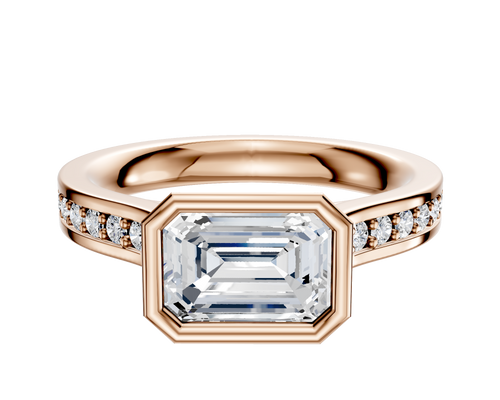 14K Rose Gold Bezel Full Bezel East/West Cathedral Flat 1-Row-Pave 2.5mm Engagement Ring