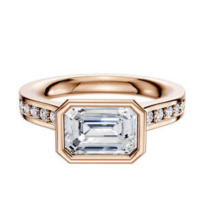 14K Rose Gold Bezel Full Bezel East/West Cathedral Flat 1-Row-Pave 2.5mm Engagement Ring