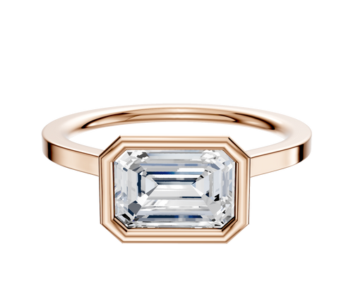 14K Rose Gold Bezel Full Bezel East/West Cathedral Flat 1.5mm Engagement Ring