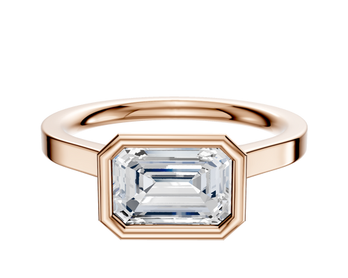 14K Rose Gold Bezel Full Bezel East/West Cathedral Flat 2.0mm Engagement Ring