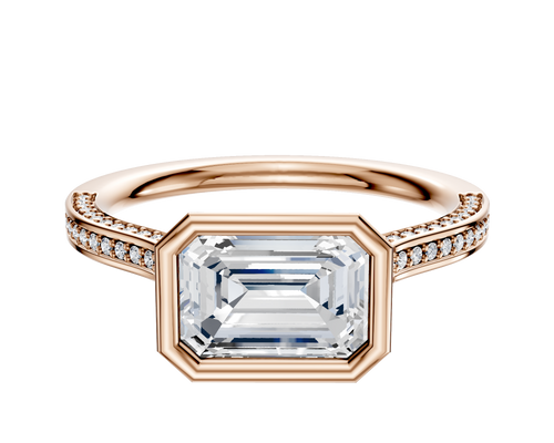 14K Rose Gold Bezel Full Bezel East/West Cathedral Flat 3-Row-Pave 2.0mm Engagement Ring