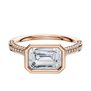 14K Rose Gold Bezel Full Bezel East/West Cathedral Flat 3-Row-Pave 2.0mm Engagement Ring