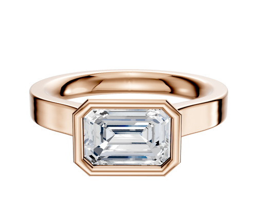 14K Rose Gold Bezel Full Bezel East/West Cathedral Flat 3.0mm Engagement Ring